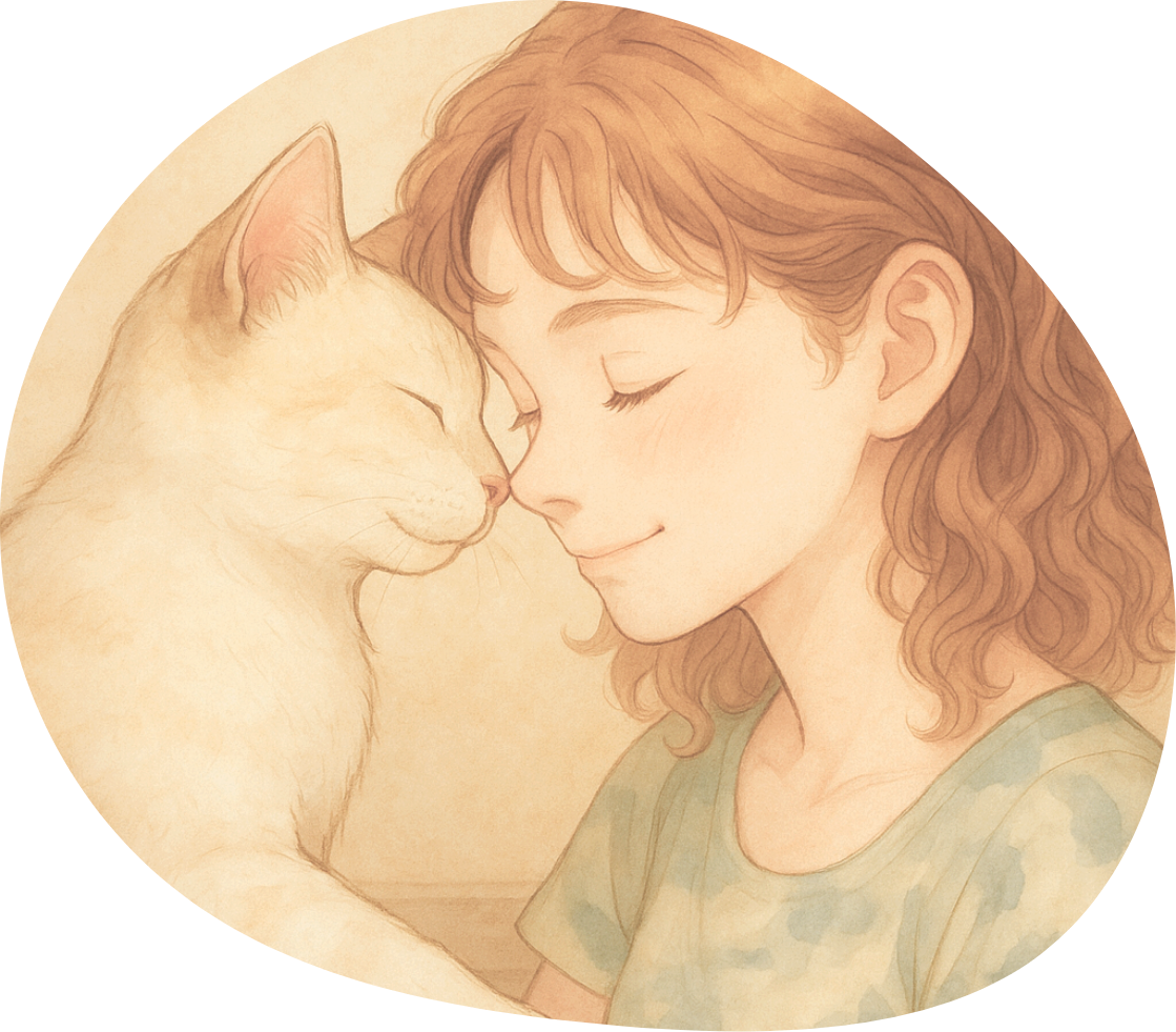 猫と女の子の画像